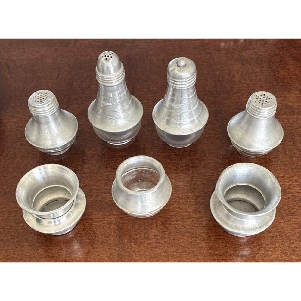 Vintage 1960's Aluminum Glass Salt Pepper Toothpick Holders MCM